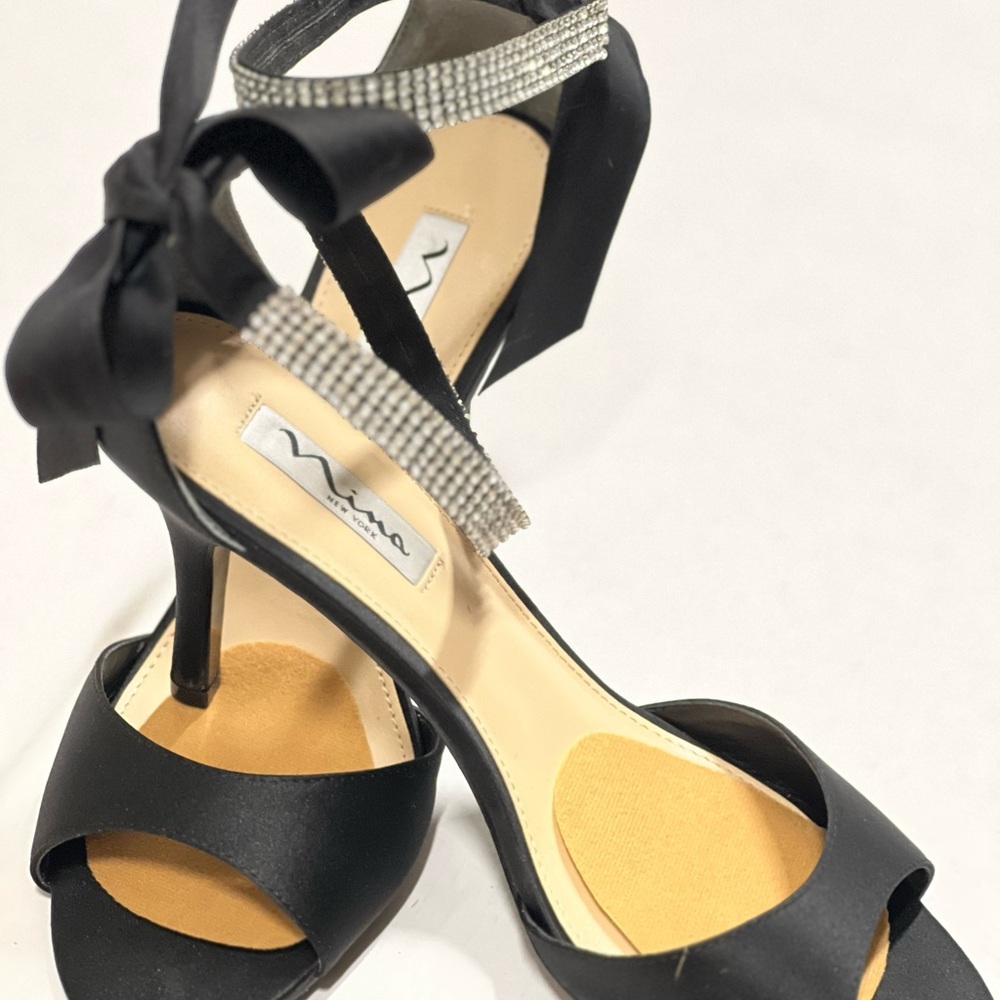 Black Satin Dress Shoes with Rhinestone anklet - Picture 5 of 5